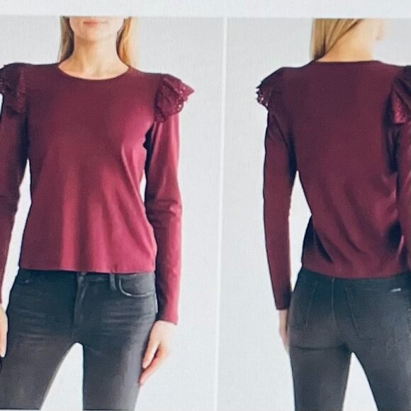 Joe's Eyelet Ruffle Long Sleeve Top in Vineyard Wine (L) New with Tag - Picture 4 of 10
